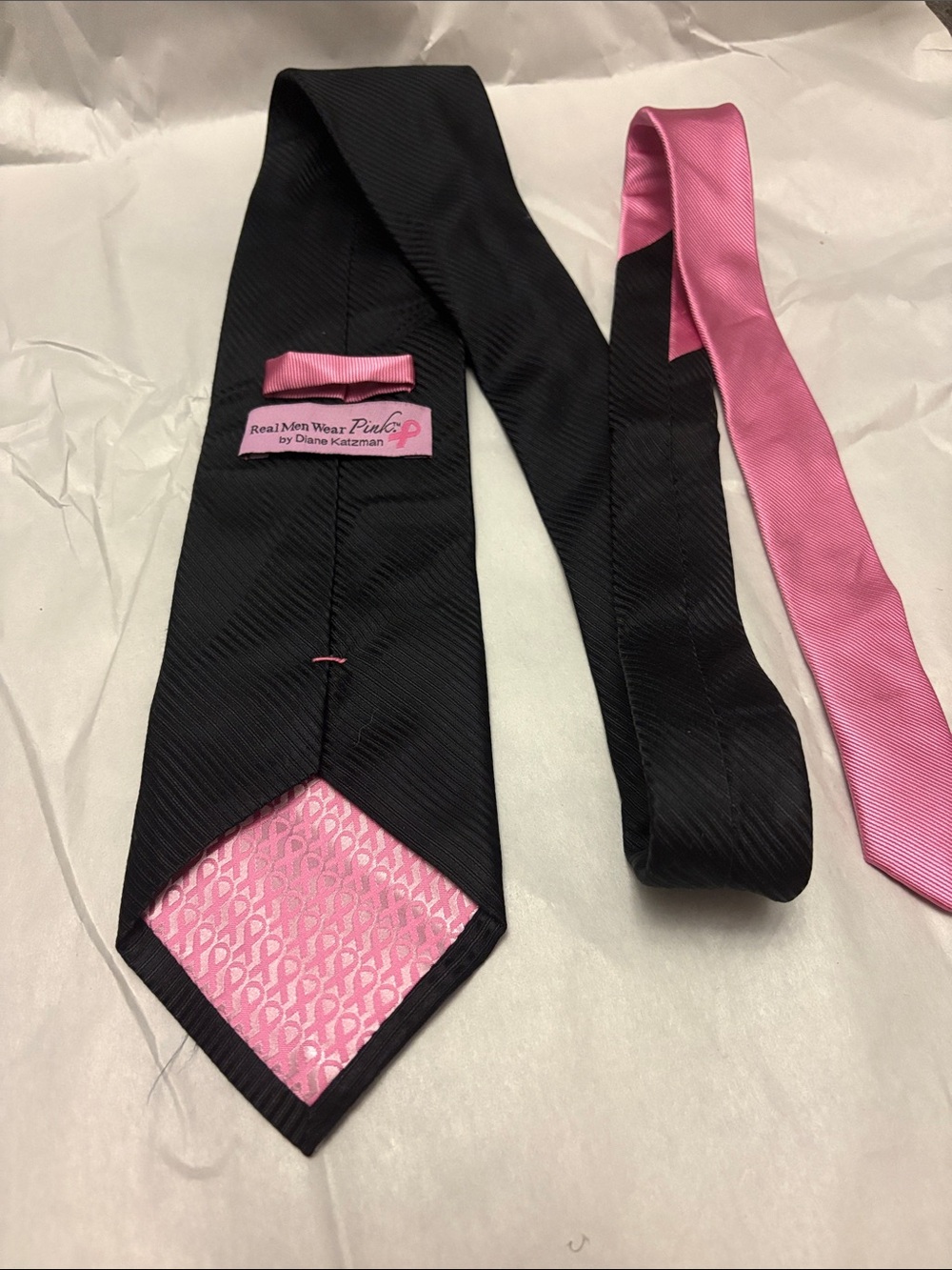Breast cancer awareness Pink Accent Black Men's Tie by Diane Katzman